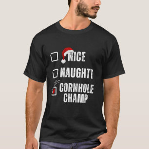 Nice Naughty Cornhole Champ Christmas Santa Claus T-Shirt