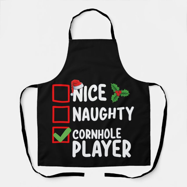 Nice Naughty Cornhole Player Christmas List Apron (Front)