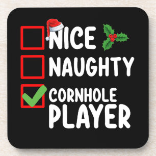Nice Naughty Cornhole Player Christmas List Coaster