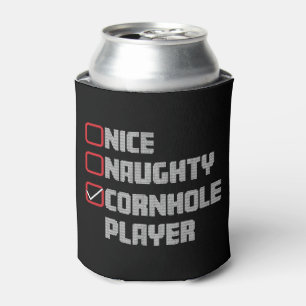 Nice Naughty Cornhole Player List Ugly Christmas Can Cooler