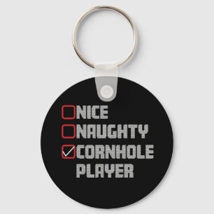Nice Naughty Cornhole Player List Ugly Christmas Key Ring