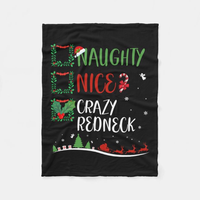 Nice Naughty Crazy Redneck Christmas Matching Sant Fleece Blanket (Front)