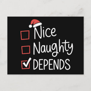 Nice Naughty Depends Christmas List Xmas Santa Holiday Postcard