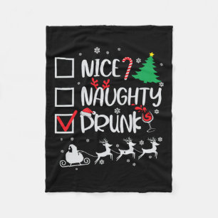 Nice Naughty Drunk Check Funny Christmas  Fleece Blanket