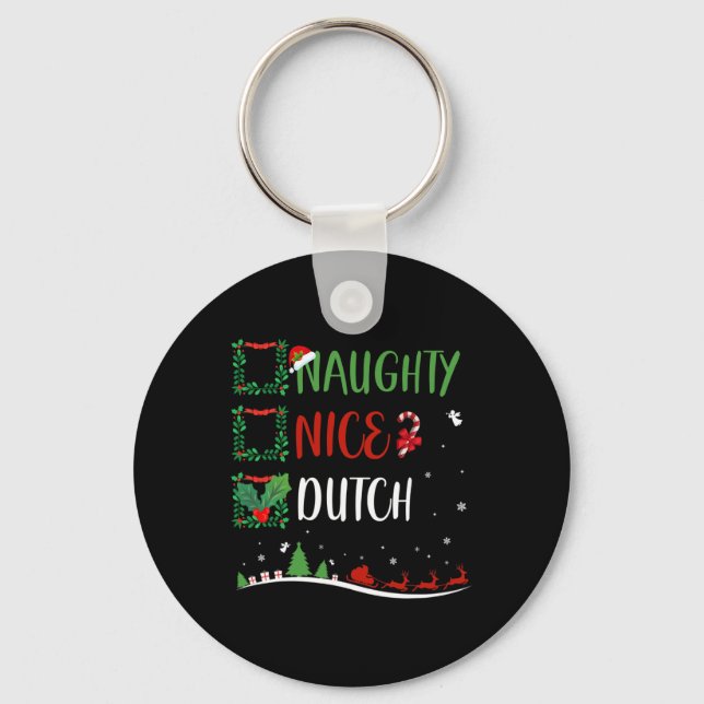 Nice Naughty Dutch Christmas Matching Santa Hat  Key Ring (Front)