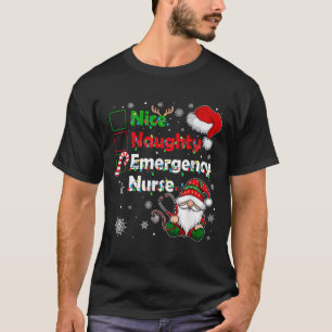 Nice Naughty Emergency Nurse Christmas Gnome Famil T-Shirt