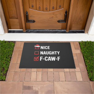 Nice Naughty F-Caw-F Funny Santa Naughty  Doormat