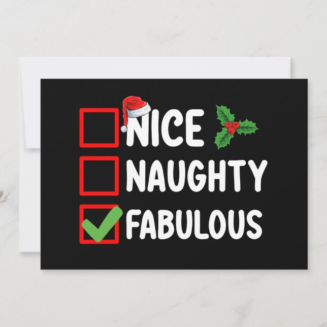 Nice Naughty Fabulous Funny Santa Christmas List H Invitation (Front)