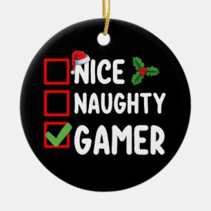 Nice Naughty Gamer Christmas List Gaming Santa Ceramic Tree Decoration