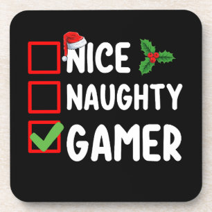Nice Naughty Gamer Christmas List Gaming Santa Coaster