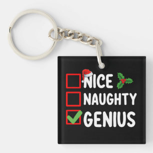 Nice Naughty Genius Christmas List Family Holiday Key Ring