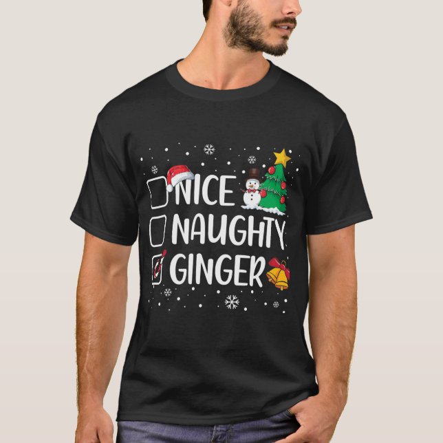 Nice Naughty Ginger Christmas Pajama Candy Cane T-Shirt (Front)