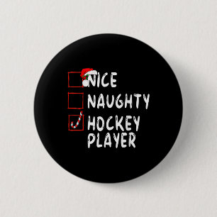 Nice Naughty Hockey Player Christmas Santa Claus  6 Cm Round Badge
