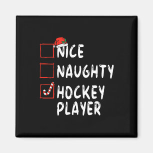 Nice Naughty Hockey Player Christmas Santa Hat Boy Magnet