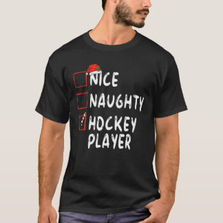 Nice Naughty Hockey Player Christmas Santa Hat Boy T-Shirt