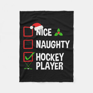 Nice Naughty Hockey Player Funny Christmas Xmas Fleece Blanket