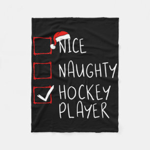 Nice Naughty Hockey Player List Christmas Santa Cl Fleece Blanket