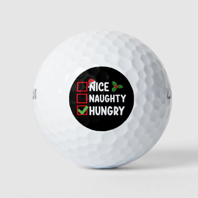 Nice Naughty Hungry Christmas List Family Holiday Golf Balls (Front)
