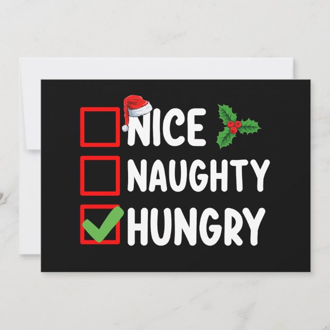 Nice Naughty Hungry Christmas List Family Holiday Invitation (Front)