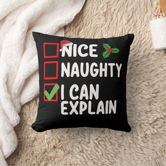 Nice Naughty I Can Explain Christmas List Holiday Cushion (Blanket)