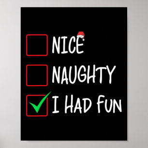 Nice Naughty I Had Fun Christmas List Santa Claus  Poster