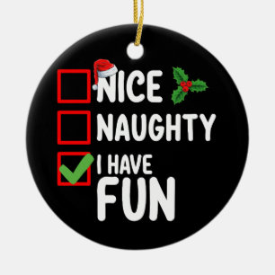 Nice Naughty I Have Fun Santa Christmas List Ceramic Tree Decoration