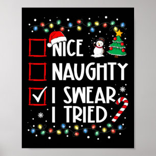 Nice Naughty I Swear I Tried Christmas Family Xmas Poster
