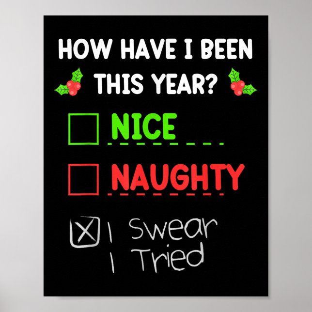 Nice Naughty I Swear I Tried Christmas List Funny  Poster (Front)