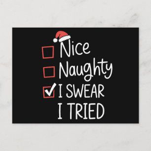 Nice Naughty I Swear I Tried Christmas List Xmas Holiday Postcard