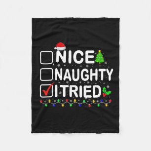 Nice Naughty I Tried Christmas Lights Santa Hat Xm Fleece Blanket