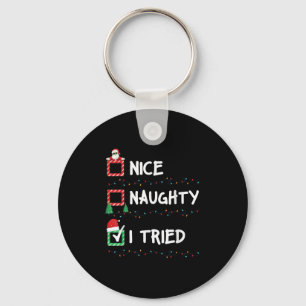 Nice Naughty I Tried Christmas List Xmas Lights Sa Key Ring