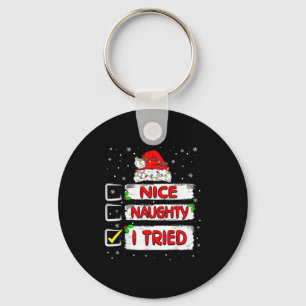 Nice Naughty I Tried Christmas List Xmas Santa Cla Key Ring