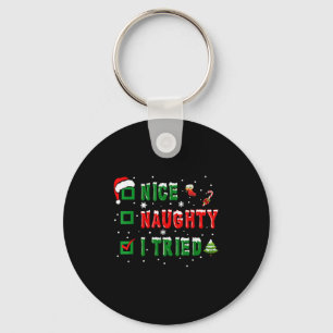 Nice Naughty I Tried Funny Christmas Family Matchi Key Ring