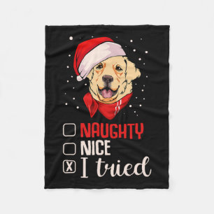 Nice Naughty I Tried Golden Retriever Christmas Pa Fleece Blanket