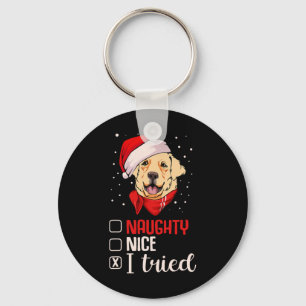 Nice Naughty I Tried Golden Retriever Christmas Pa Key Ring