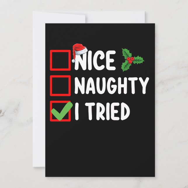 Nice Naughty I Tried Santa Christmas List Holiday Invitation (Front)