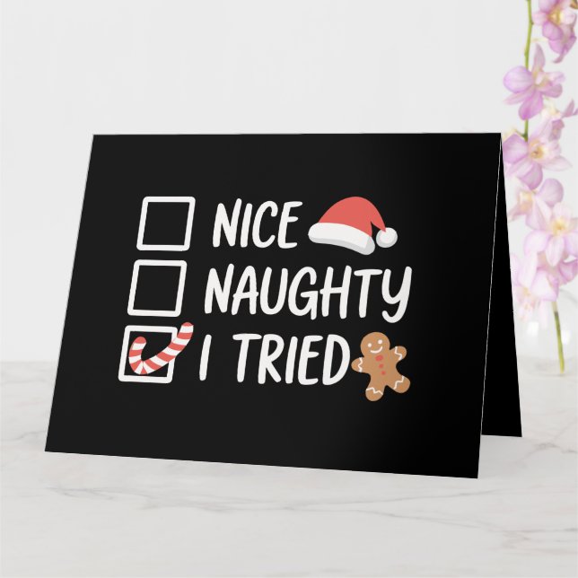 Nice Naughty I Tried Santa's Naughty List Funny Card (Orchid)