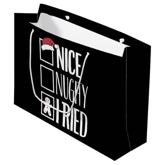 Nice Naughty I Tried Santa's Naughty List Xmas Large Gift Bag (Front Angled)