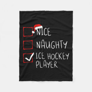 Nice Naughty Ice Hockey Player List Christmas Sant Fleece Blanket