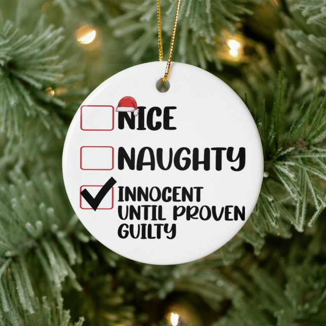 Nice Naughty Innocent Until Proven Guilty Christma Ceramic Tree Decoration (Tree)