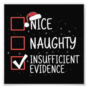Nice Naughty Insufficient Evidence Christmas Funny Photo Print