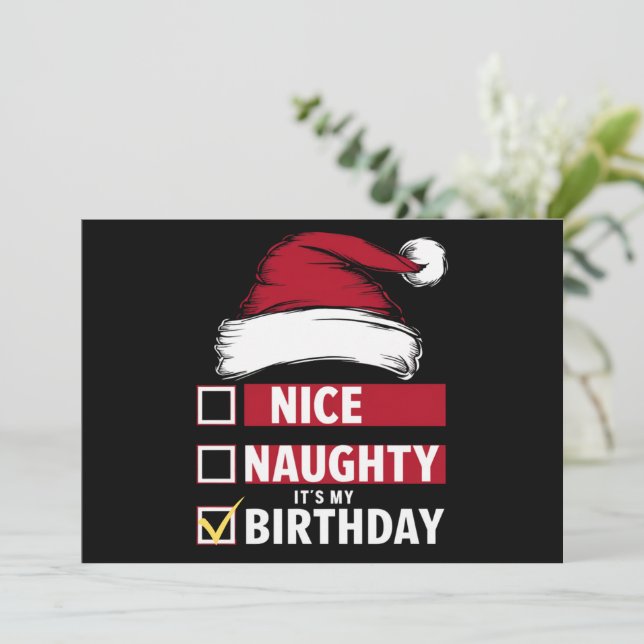 Nice Naughty It's My Birthday Christmas List Santa Holiday Card (Standing Front)