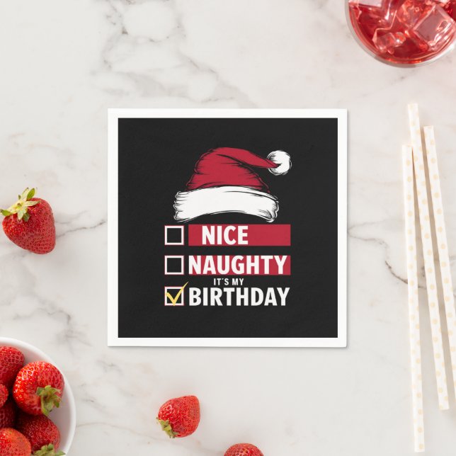 Nice Naughty It's My Birthday Christmas List Santa Napkin (Insitu)