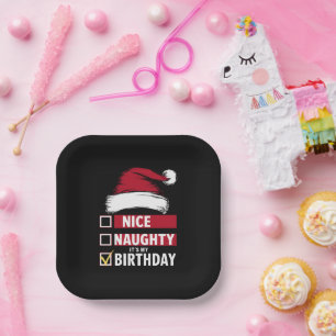 Nice Naughty It's My Birthday Christmas List Santa Paper Plate