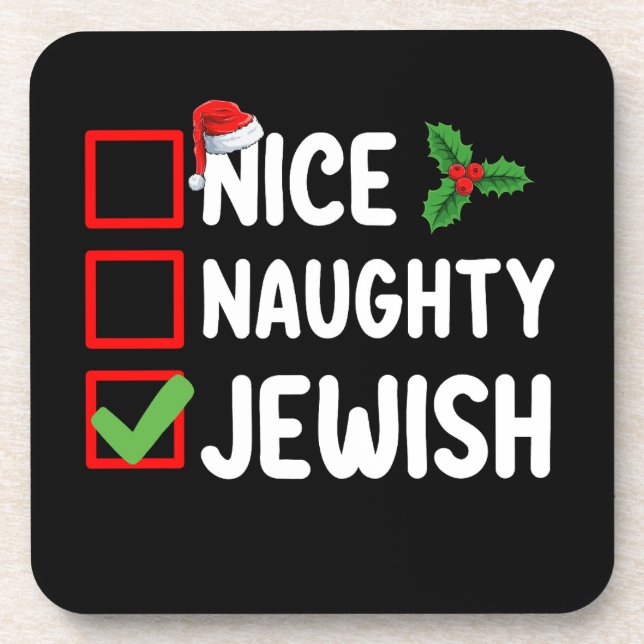 Nice Naughty Jewish Christmas List Family Holiday Coaster (Front)