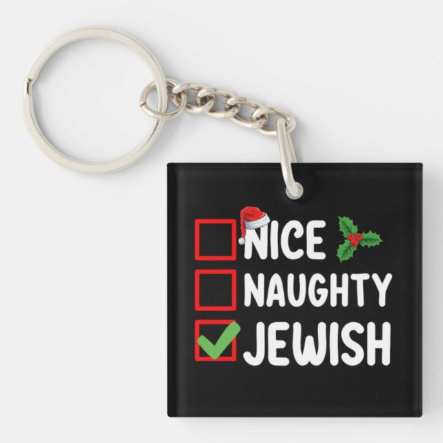 Nice Naughty Jewish Christmas List Family Holiday Key Ring (Front)