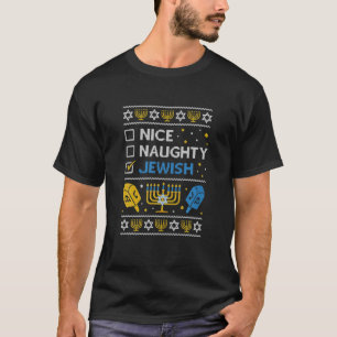 Nice Naughty Jewish Funny Hanukkah Christmas T-Shirt