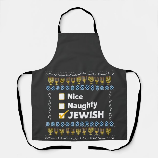 Nice Naughty Jewish Hanukkah Ugly Sweater Apron (Front)