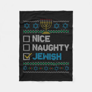 Nice Naughty Jewish Ugly Christmas Sweater Funny H Fleece Blanket