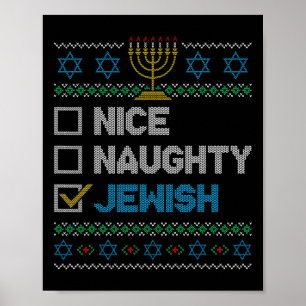 Nice Naughty Jewish Ugly Christmas Sweater Funny H Poster